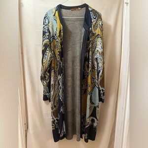 Beldini Women’s 1X Boho Paisley Knit Duster Cardigan | Long Open Front